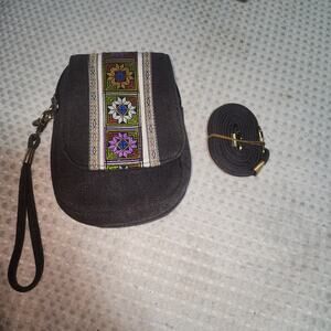 GOODHAN EUC EMBROIDERED CANVAS CROSSBODY CELL PHONE POUCH BAG